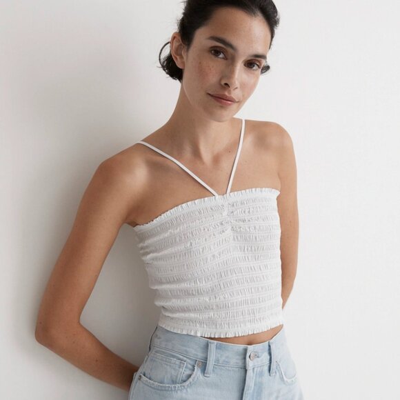 Madewell Poplin Smocked Halter Top NWT - Picture 1 of 4